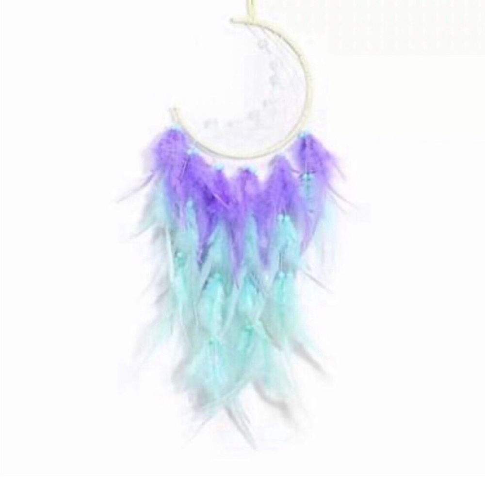 Boho Crescent Feather Wall Hanging - Purple & Aqua